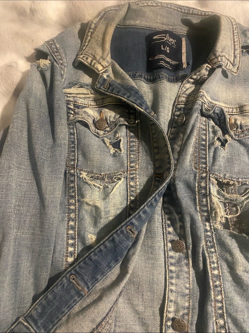 Silver Jeans Light Blue Distressed Denim Jacket - Picture 3 of 5